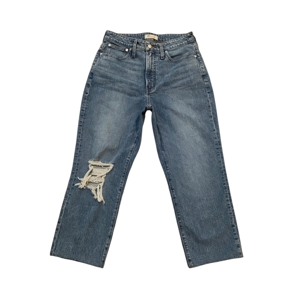 Madewell Curvy Perfect Vintage Straight Jeans Blue Distressed Casual‎ Denim - 30